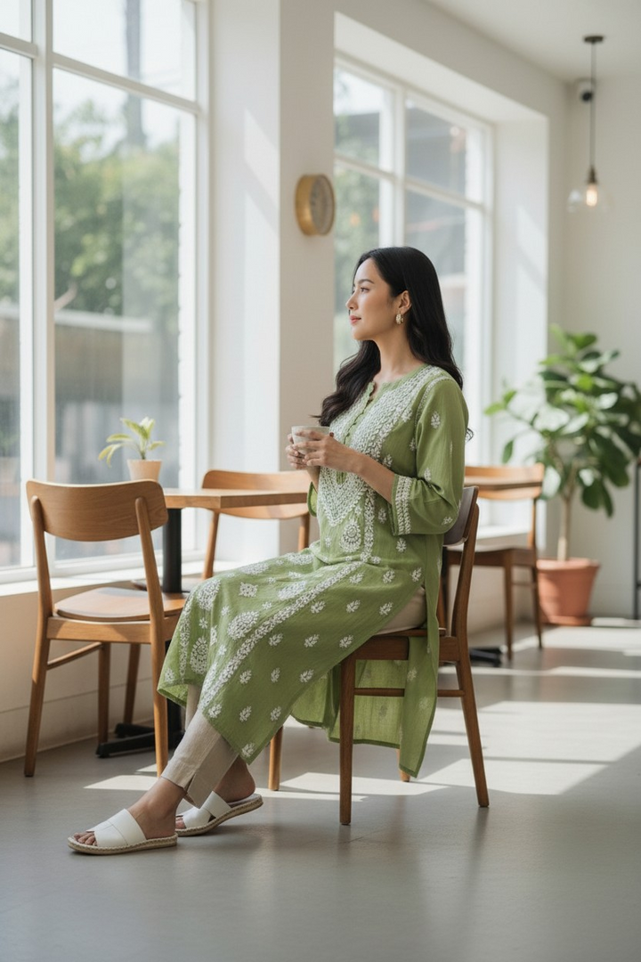 Pure Muslin Chikankari Kurti