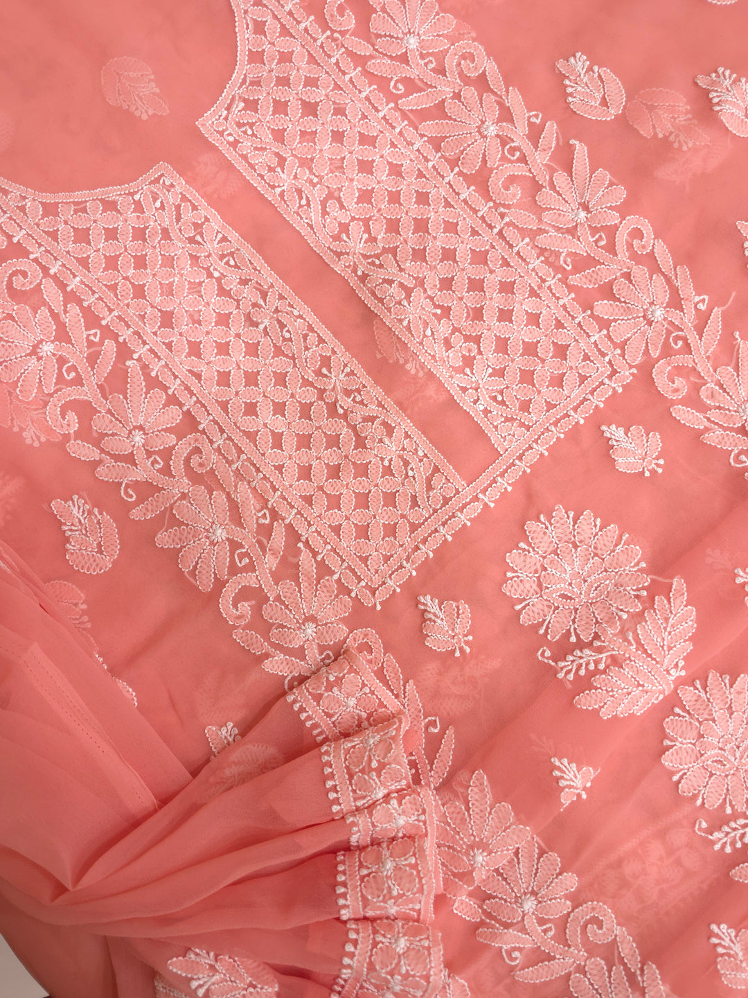 Lucknowi Georgette Chikankari Dress Material – Hand Embroidery Kurta, Bottom & Dupatta | Festive Queen Shades