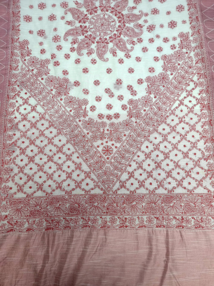 Hand Embroidered Chikankari Banarasi Silk Saree with Intricate Border & Palla Pattern – Includes  Blouse | Paridhan Chikan