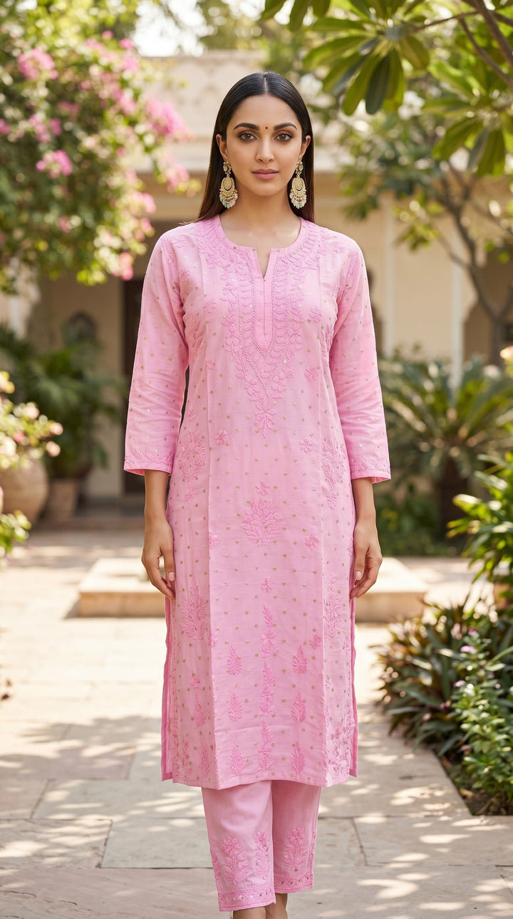 Kiara Chikankari Chanderi Golden Zari Buti Kurti for Women | Soft Non-Transparent | Paridhan Chikan (Copy)