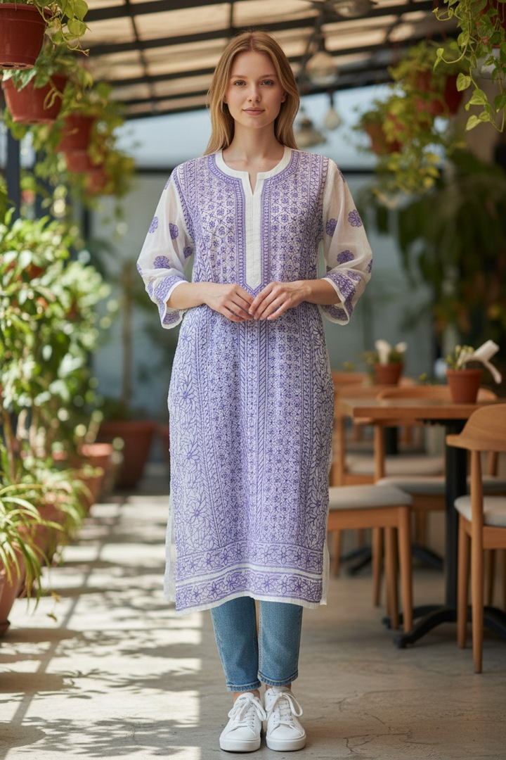 Georgette chikankari long kurti