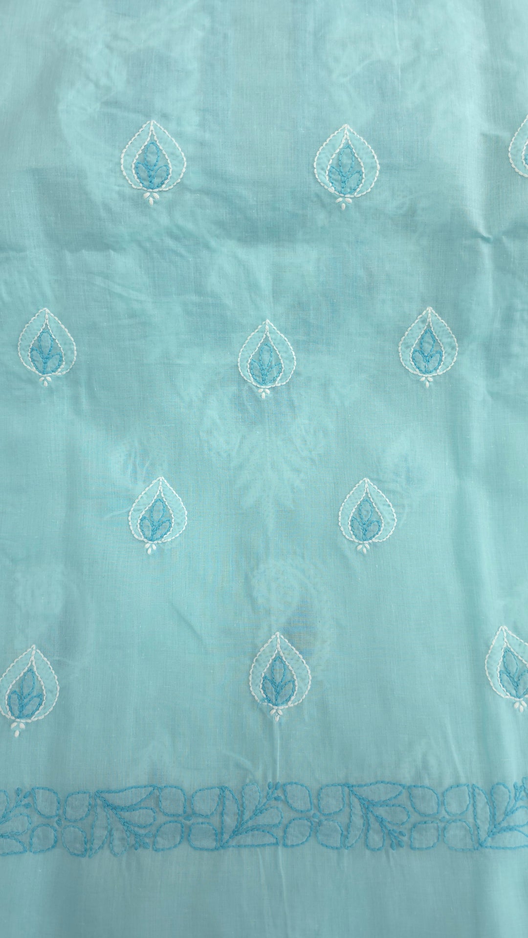 Paridhan Chikan Premium Cool Cotton Chikankari Dress Material Set with Hand Embroidered Kurta, Bottom & Chiffon Dupatta with Handmade Crochet Border