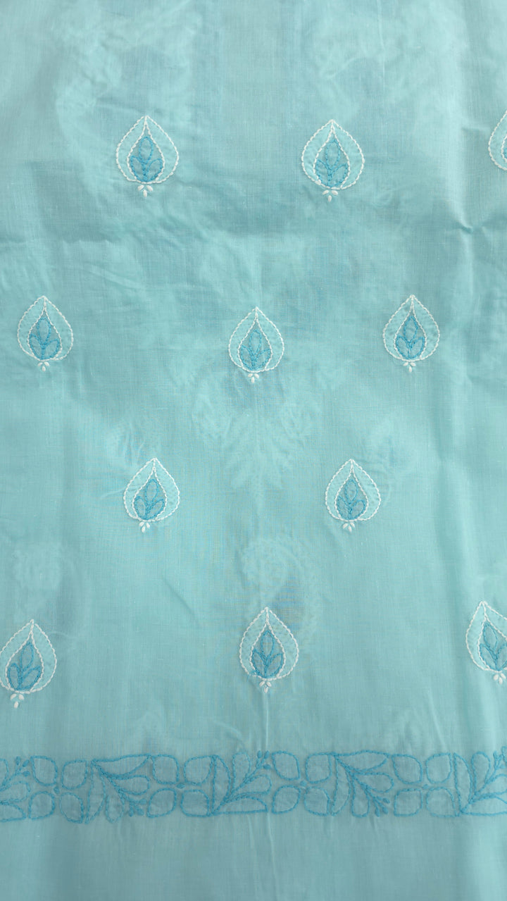 Paridhan Chikan Premium Cool Cotton Chikankari Dress Material Set with Hand Embroidered Kurta, Bottom & Chiffon Dupatta with Handmade Crochet Border