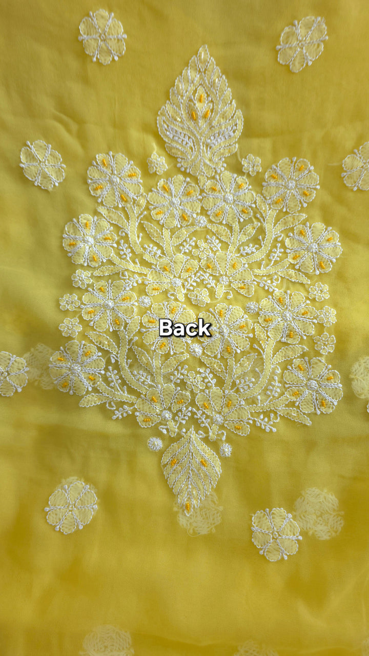 Alina Heavy Embellished Georgette Chikankari Unstitched Dress Material | Cutdana Handwork