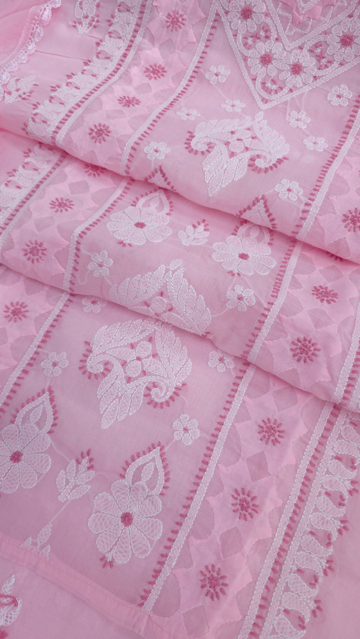 Darz Lucknowi Chikankari  Dress Material – Handmade Cotton Suit with Chiffon Dupatta