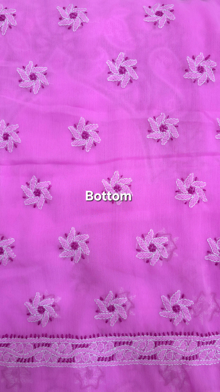 Lucknowi Georgette Chikankari Dress Material – Hand Embroidery Kurta, Bottom & Dupatta | Festive Queen Shades