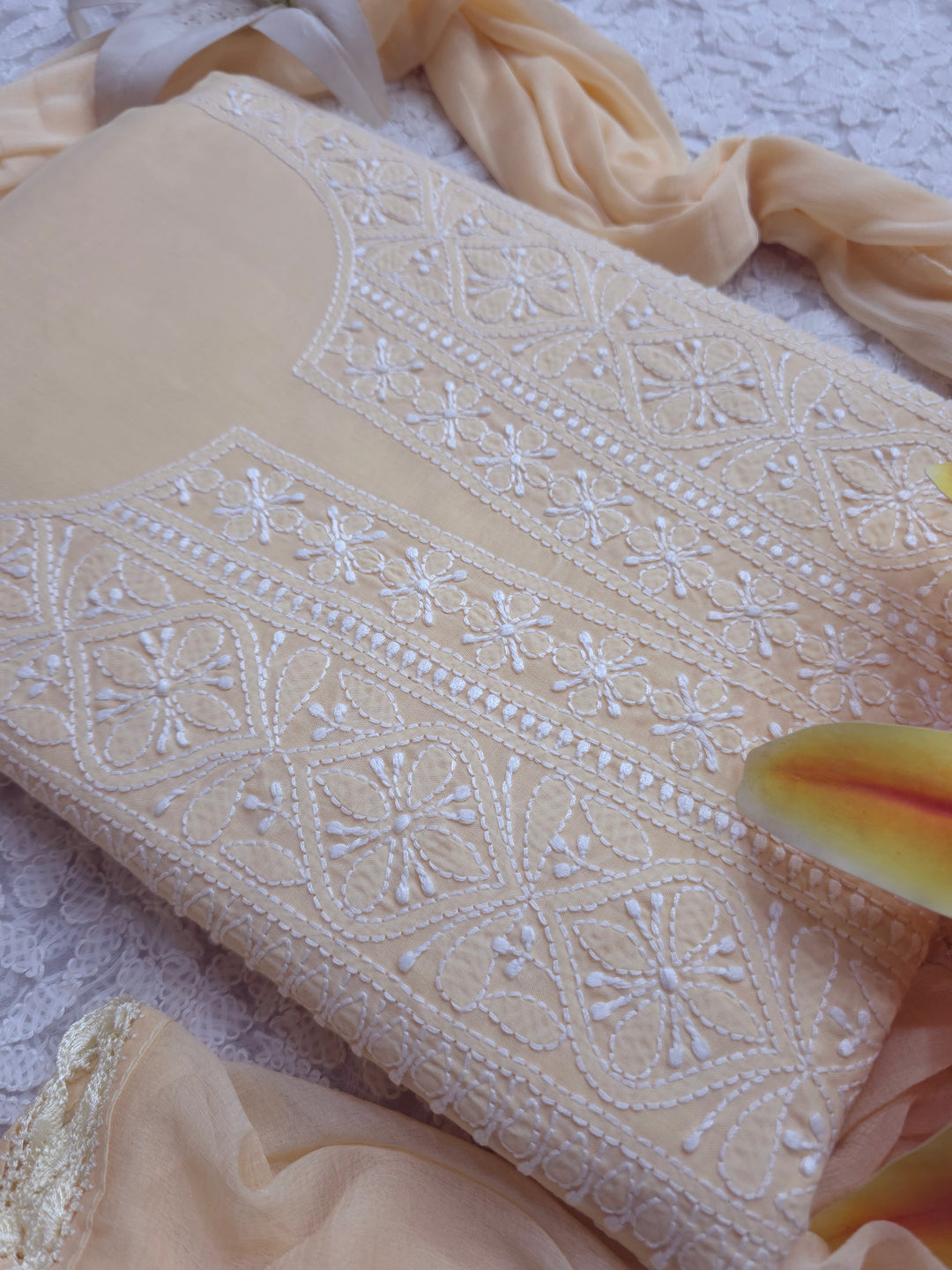 Paridhan Chikan Premium Handcrafted Chikankari Cotton Suit Set | Unstitched Dress Material with Chiffon Dupatta | Made in Lucknow