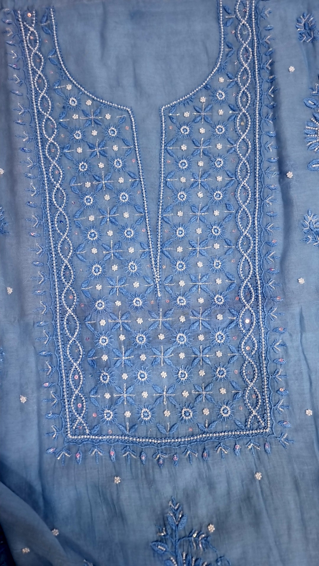 Premium Mul Chanderi Supersoft Dyeable Chikankari Dress Material | Hand Embroidered with Pearls & Cutdaana | Kurta & Dupatta Set