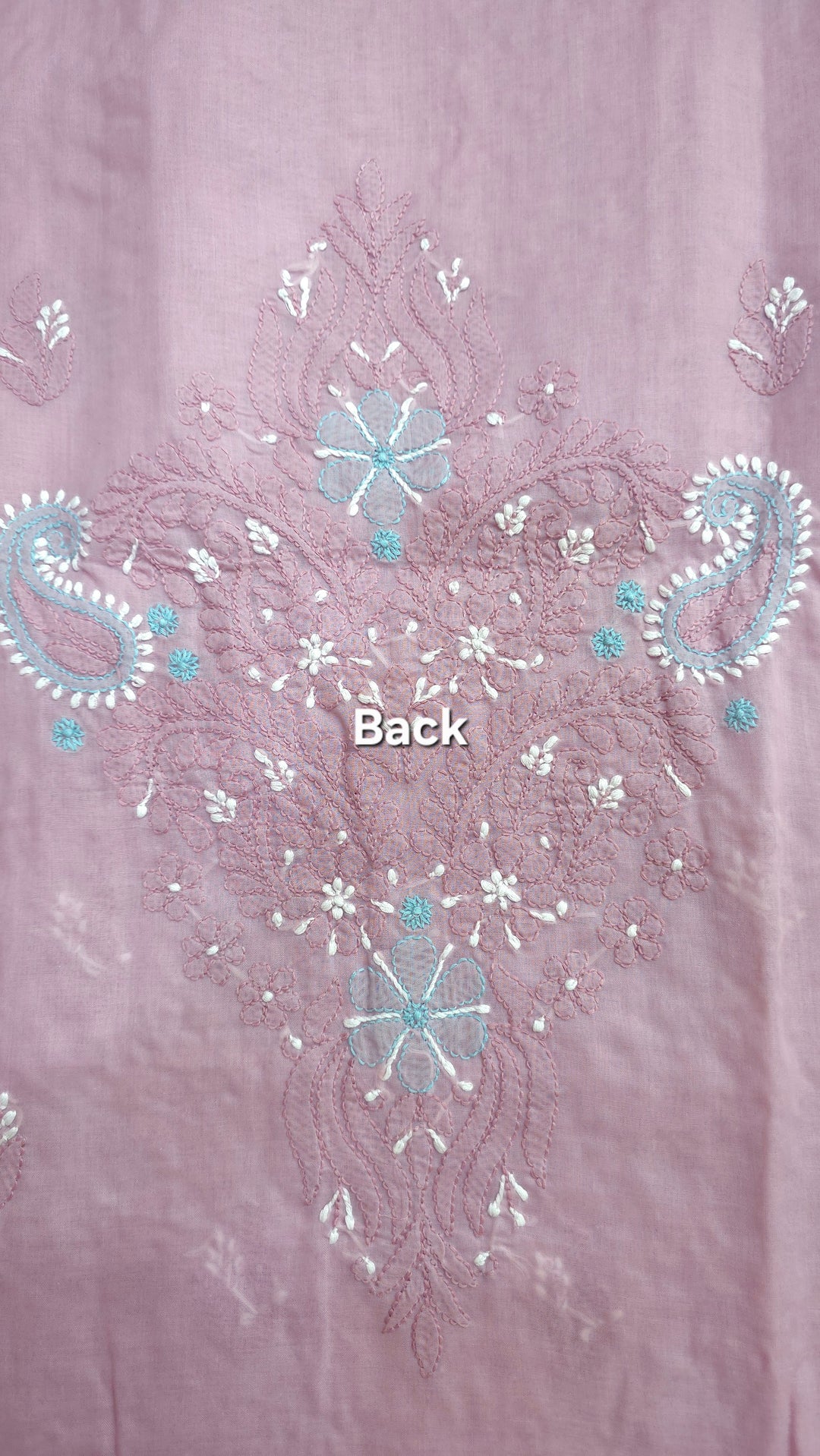 Lucknow Chikankari Hand Embroidered Cotton Dress Material with Tri-Color Motifs & Pure Chiffon Dupatta