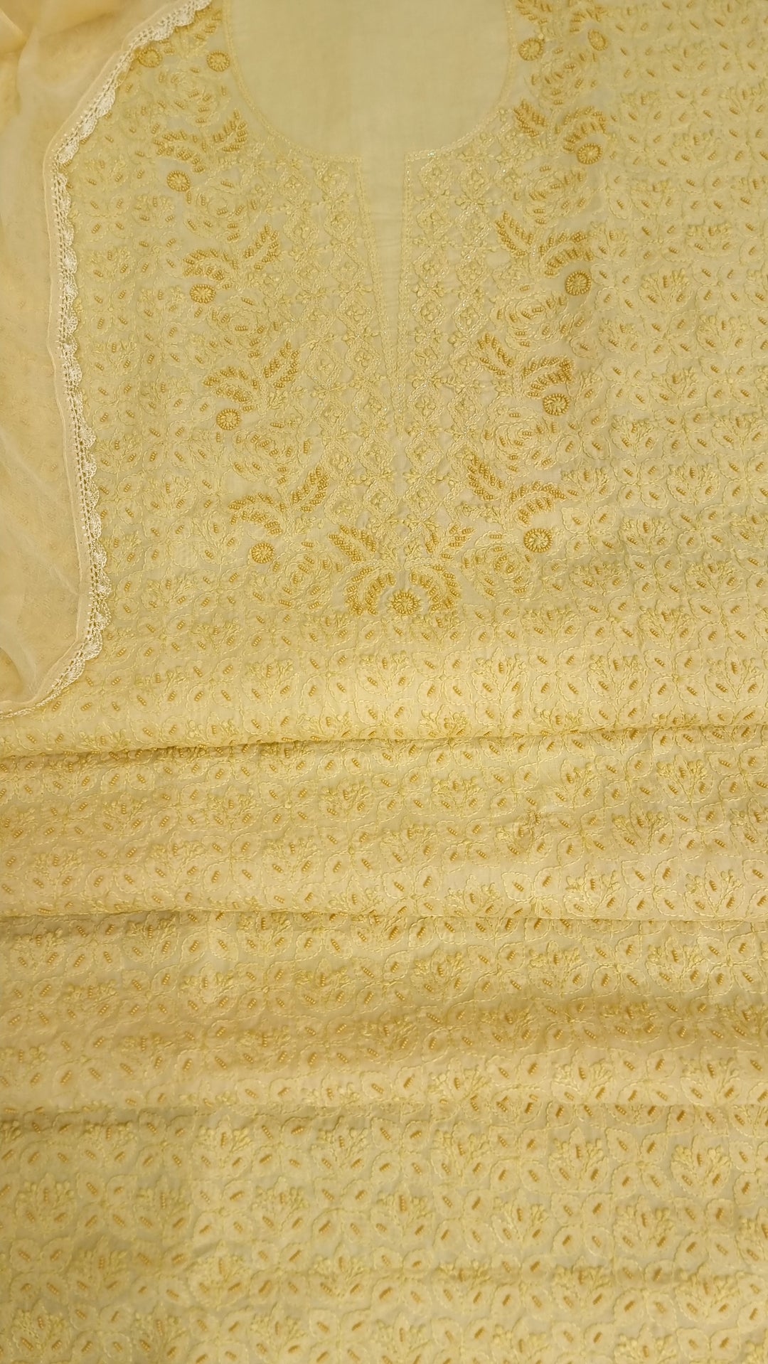 Paridhan Chikan Cotton Chikankari Unstitched Dress Material – 3 Pc Suit Set with Hand Embroidery & Pearl Work in Every Motif