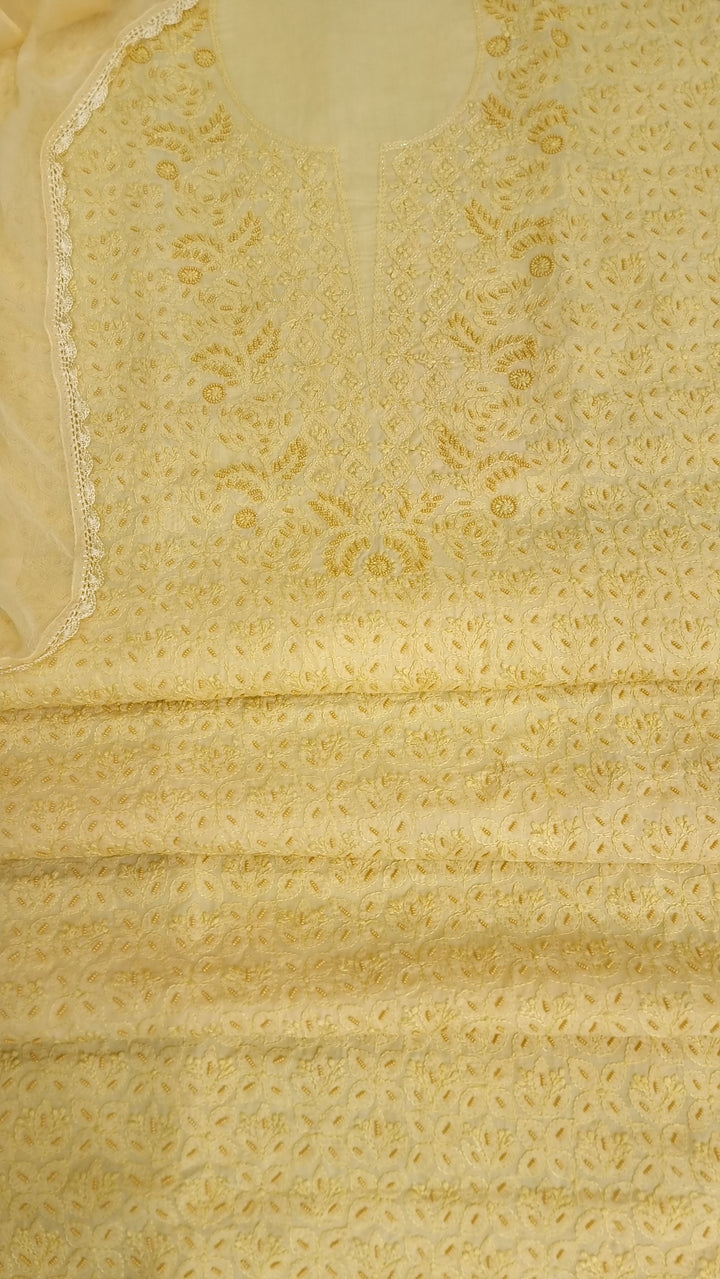 Paridhan Chikan Cotton Chikankari Unstitched Dress Material – 3 Pc Suit Set with Hand Embroidery & Pearl Work in Every Motif