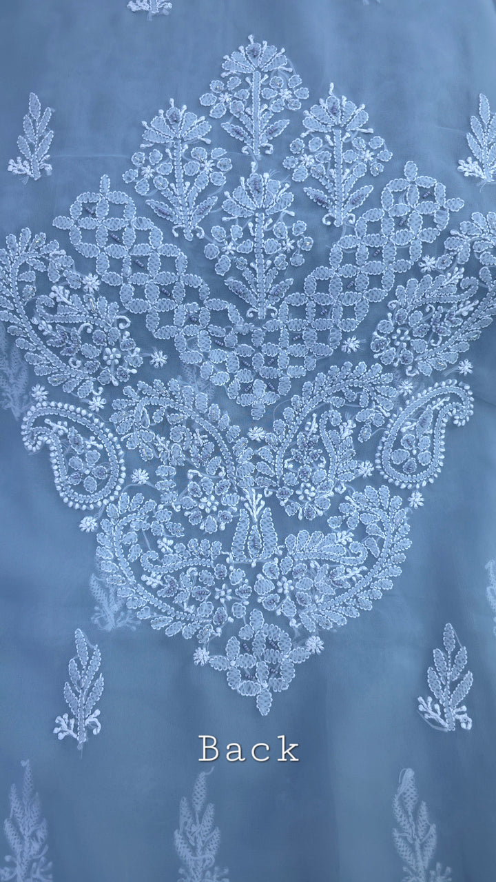 Alina Heavy Embellished Georgette Chikankari Unstitched Dress Material | Cutdana Handwork
