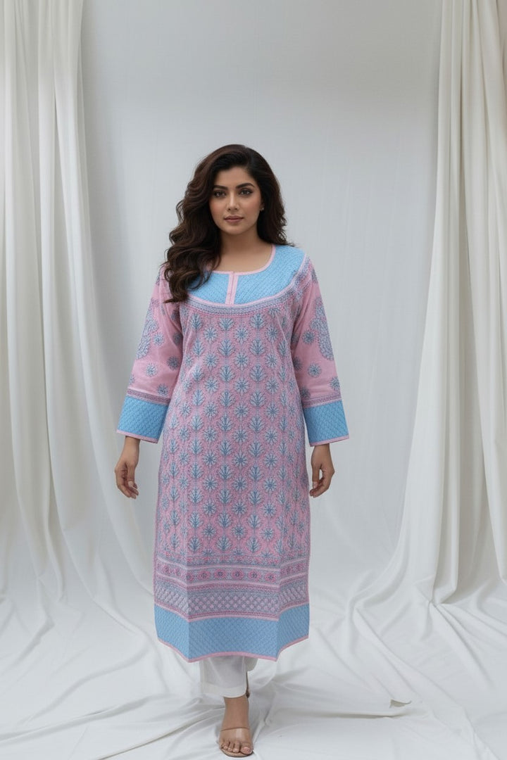 Asma Cotton Chikankari Hand Embroidered Kurti for Women | Premium  | 48 Inch approx Length | Lucknowi Chikan Kurta
