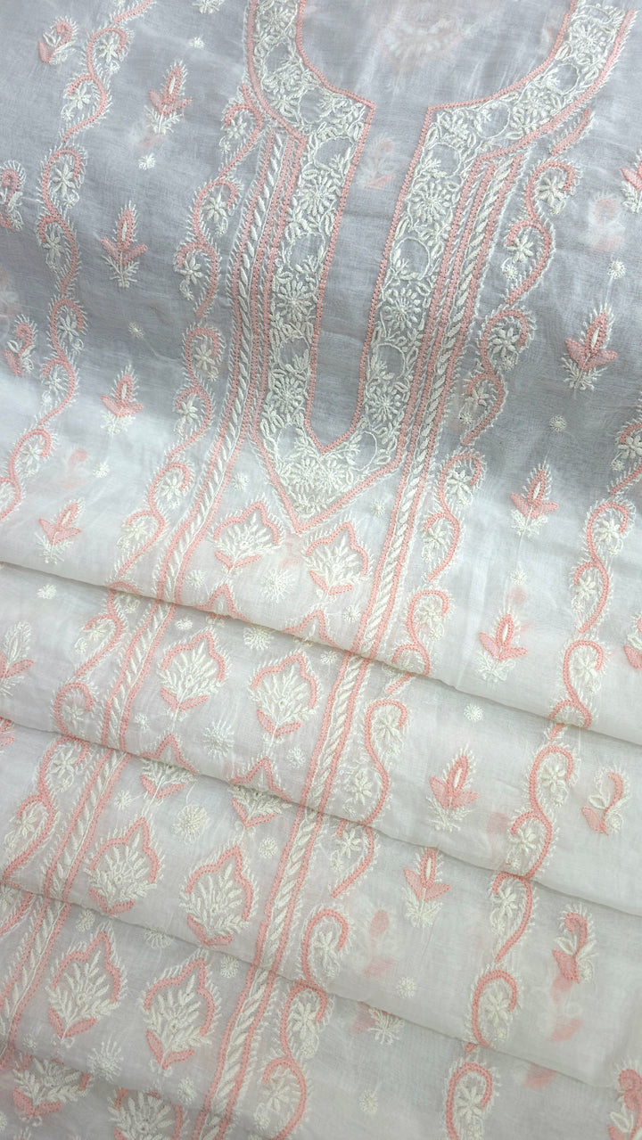 Pure Mul Chanderi 2 Taar Hand Embroidered Chikankari Unstitched Kurta (3 M) with Dupatta (2.5 M) – Lucknowi Festive Collection