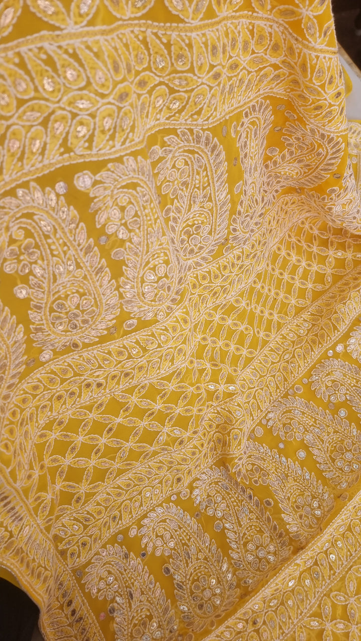 Georgette Chikankari Saree - yellow