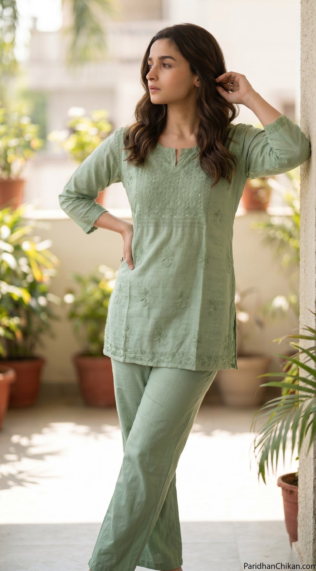 Alia Chikankari Chanderi Golden Zari Buti Short Top for Women | Soft & Non-Transparent | Paridhan Chikan