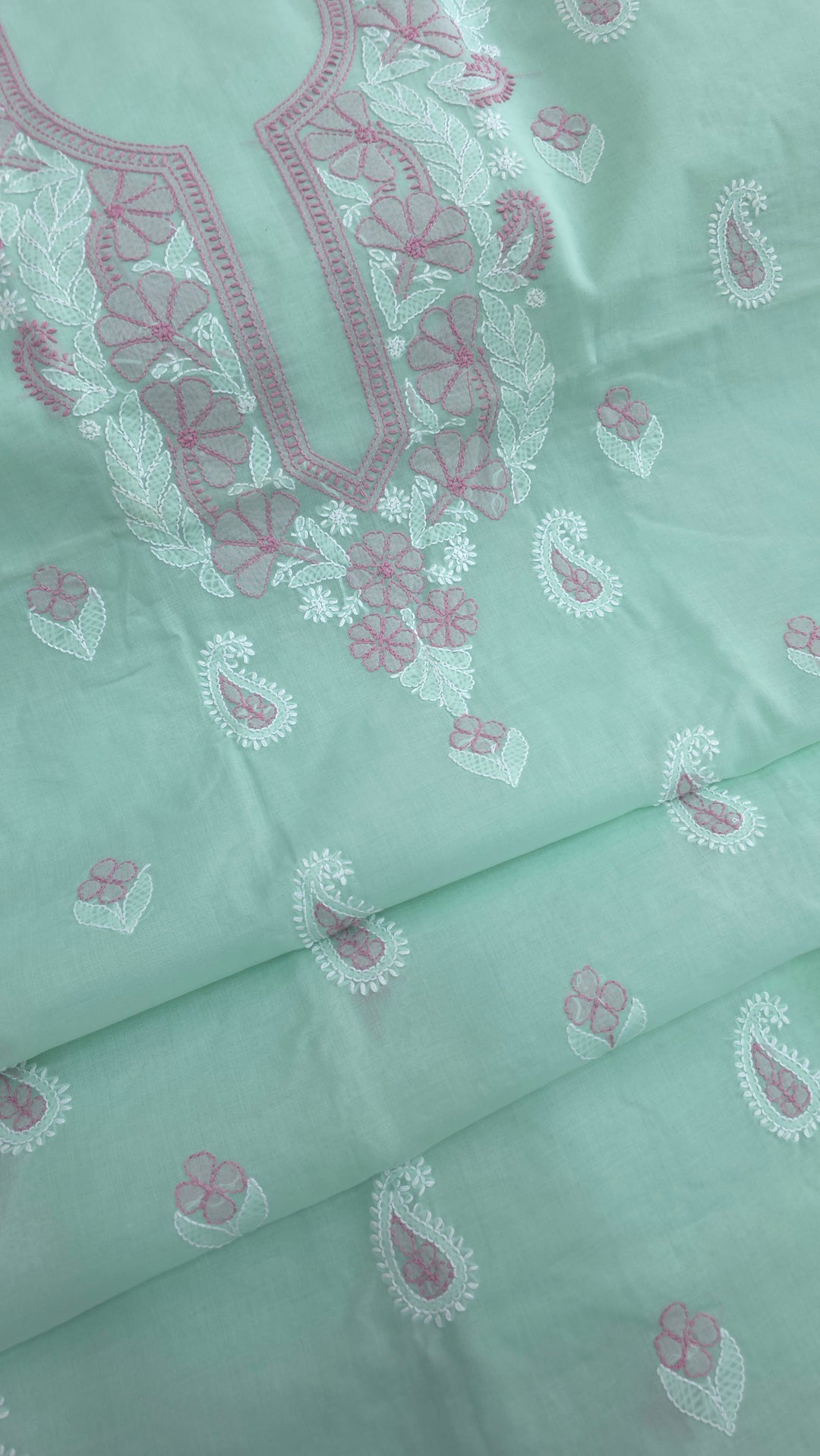 Paridhan Chikan Premium Cool Cotton Chikankari Dress Material Set with Hand Embroidered Kurta, Bottom & Chiffon Dupatta with Handmade Crochet Border