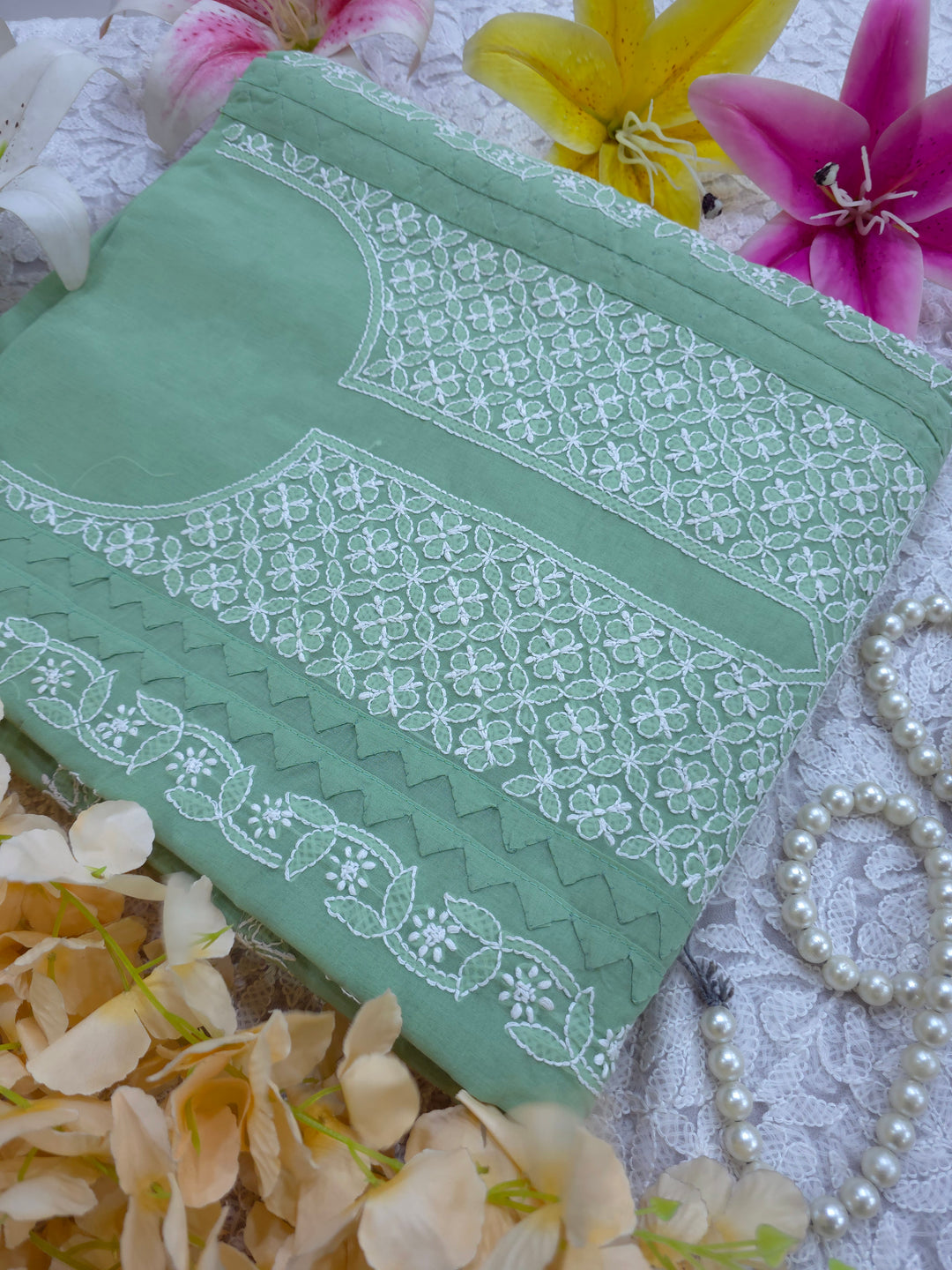 Darz Lucknowi Chikankari  Dress Material – Handmade Cotton Suit with Chiffon Dupatta