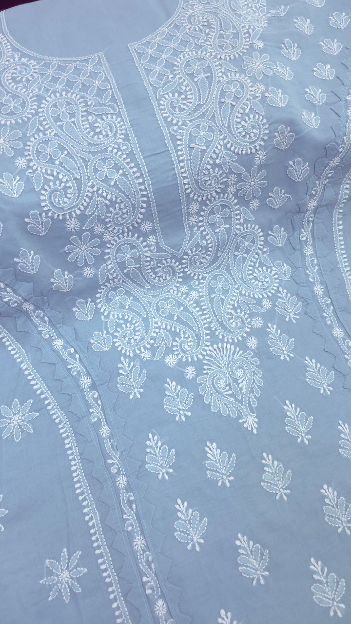 Darz Lucknowi Chikankari  Dress Material – Handmade Cotton Suit with Chiffon Dupatta