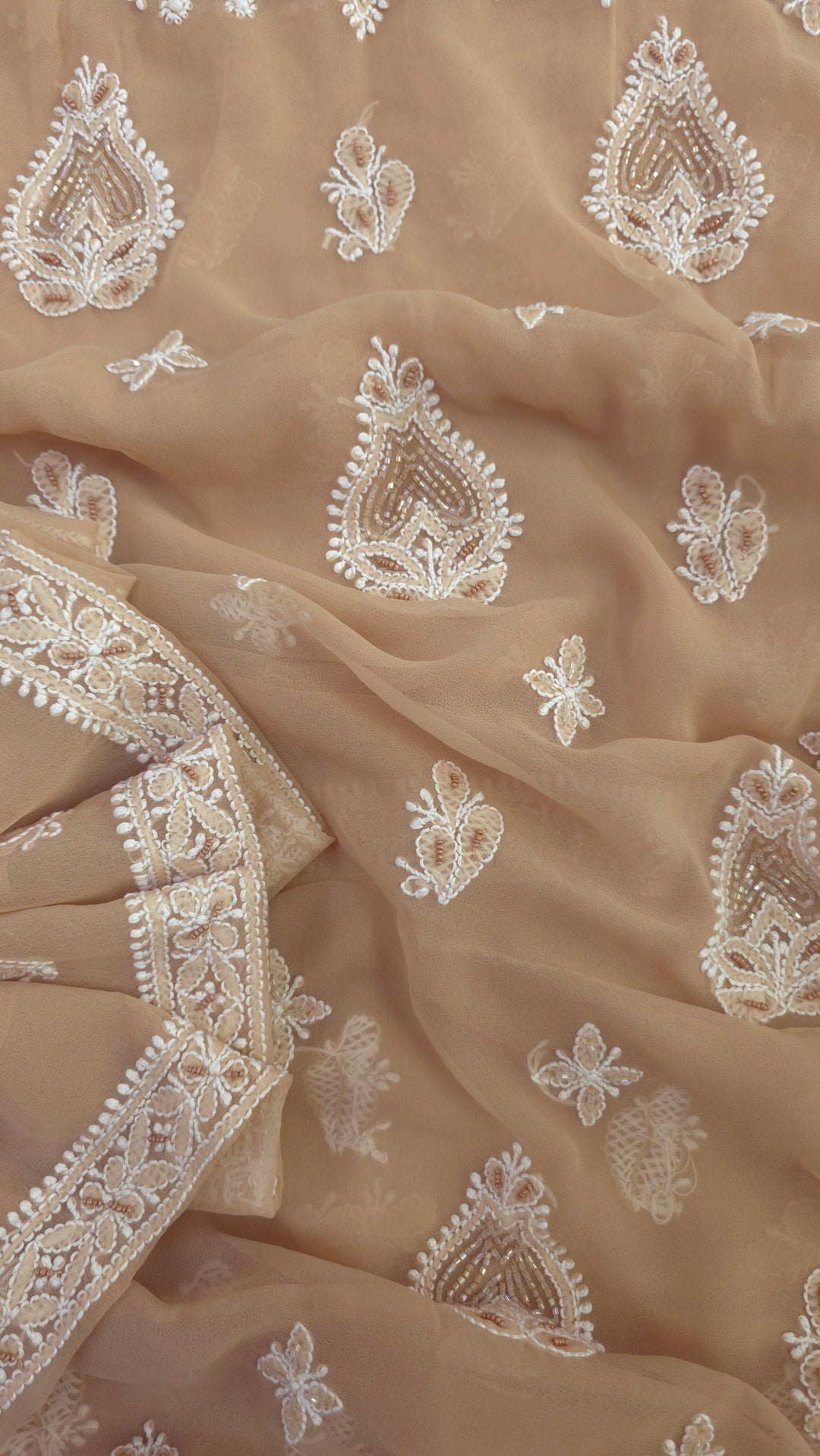 Alina Heavy Embellished Georgette Chikankari Unstitched Dress Material | Cutdana Handwork