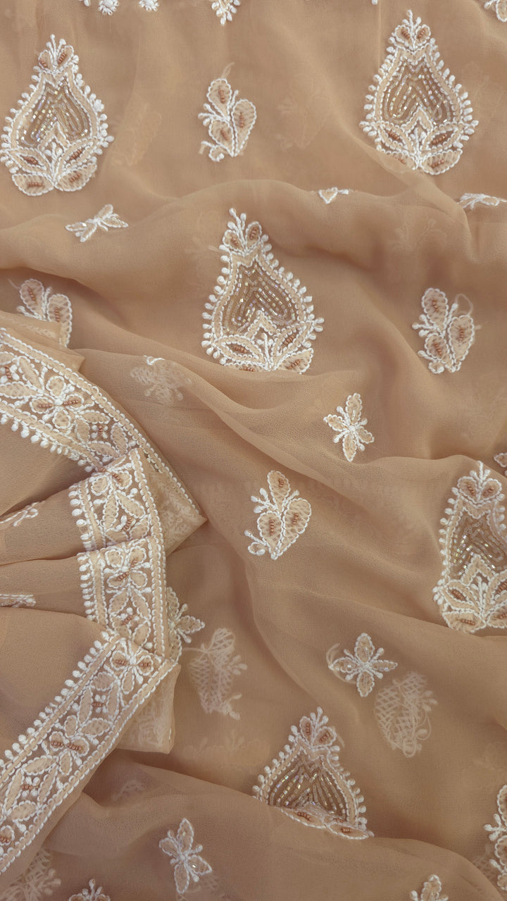 Alina Heavy Embellished Georgette Chikankari Unstitched Dress Material | Cutdana Handwork