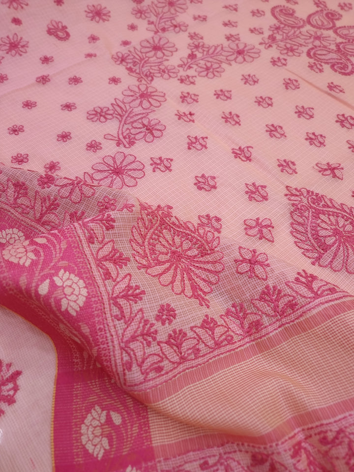 Hand Embroidered Chikankari Banarasi Silk Saree with Intricate Border & Palla Pattern – Includes  Blouse | Paridhan Chikan