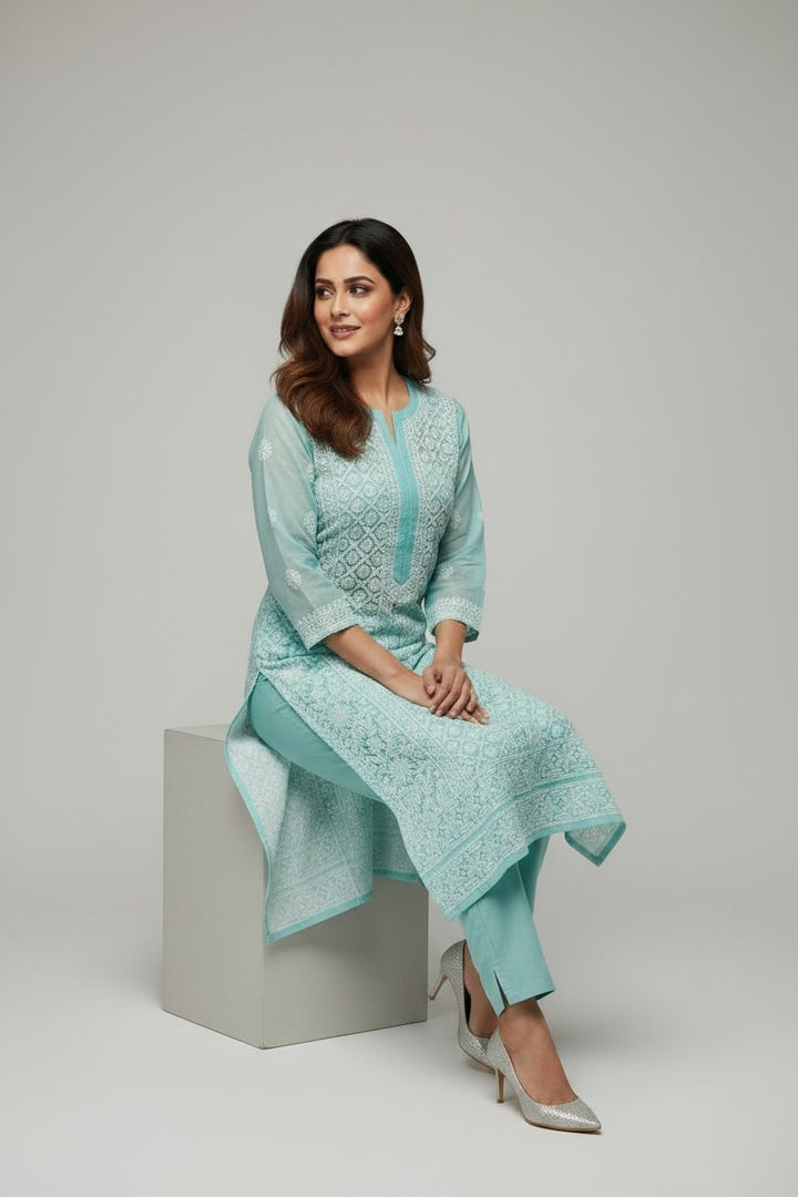 Mahi Women's Chikankari Georgette Full Embroidered Kurta | Hand Embroidered Lucknowi Ethnic Wear