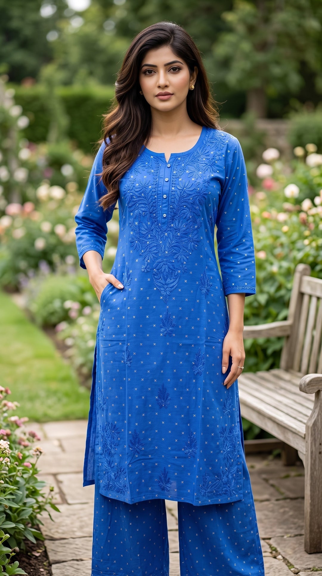 Shanaya Banarasi Soft Chanderi Golden Buti Chikankari Kurta Bottom Set | Authentic Handcrafted Lucknowi Chikankari