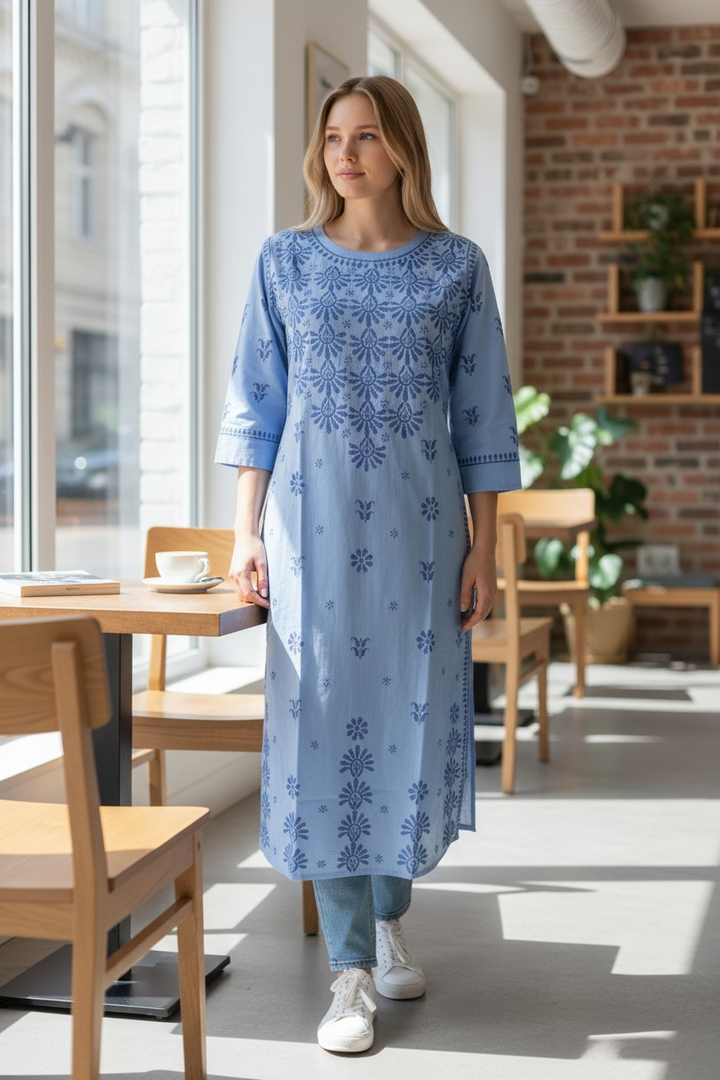 Soft Cotton Chikankari Hand Embroidered Kurti for Women | Premium Soft & Non-Transparent Fabric | 46 Inch Length | Lucknowi Chikan Kurta