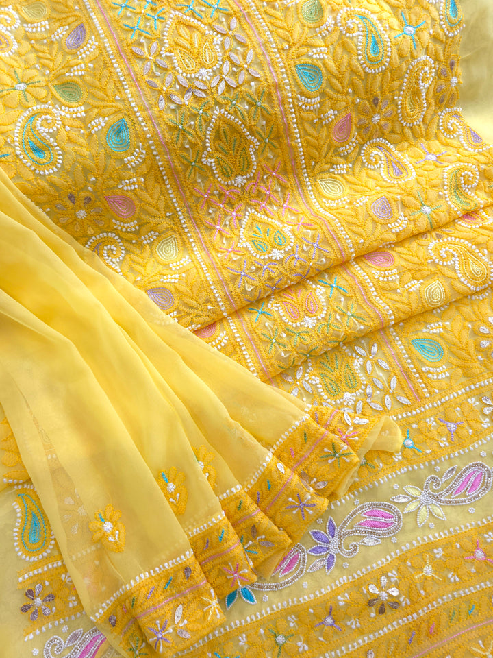 Fida Georgette Chikankari Dress Material Resham Aari pearl Work
