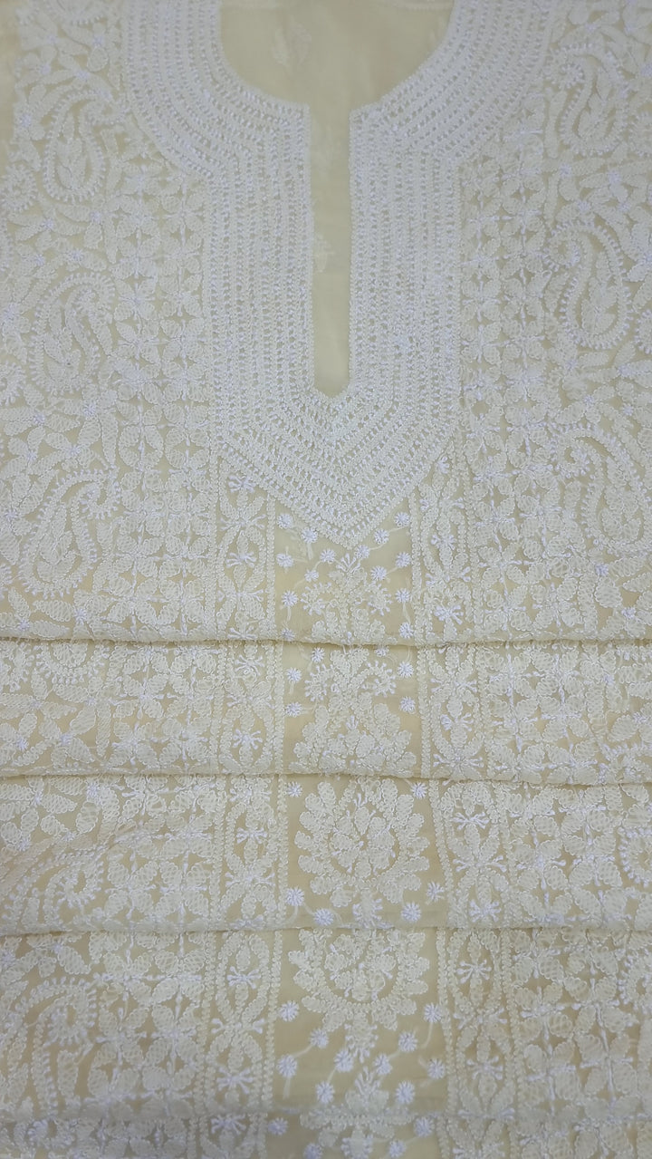 Faux Georgette Chikankari Unstitched Dress Material – Hand Embroidered Kurta, Dupatta & Bottom Premium Set