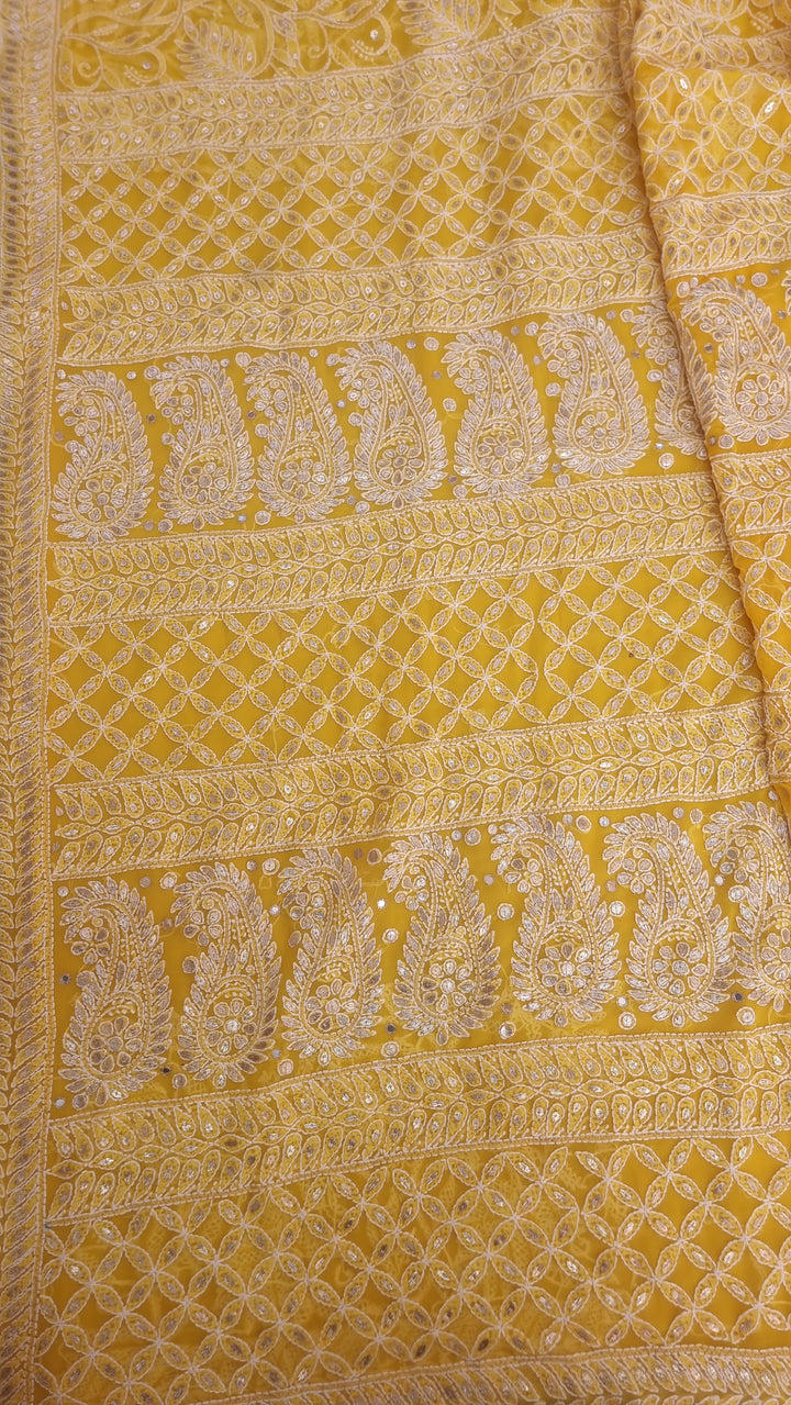 Georgette Chikankari Saree - yellow