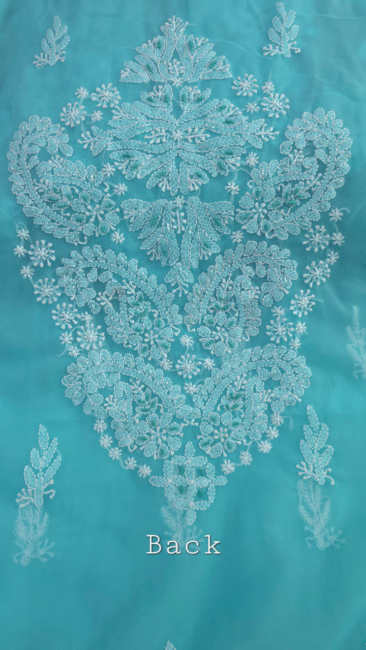 Alina Heavy Embellished Georgette Chikankari Unstitched Dress Material | Cutdana Handwork