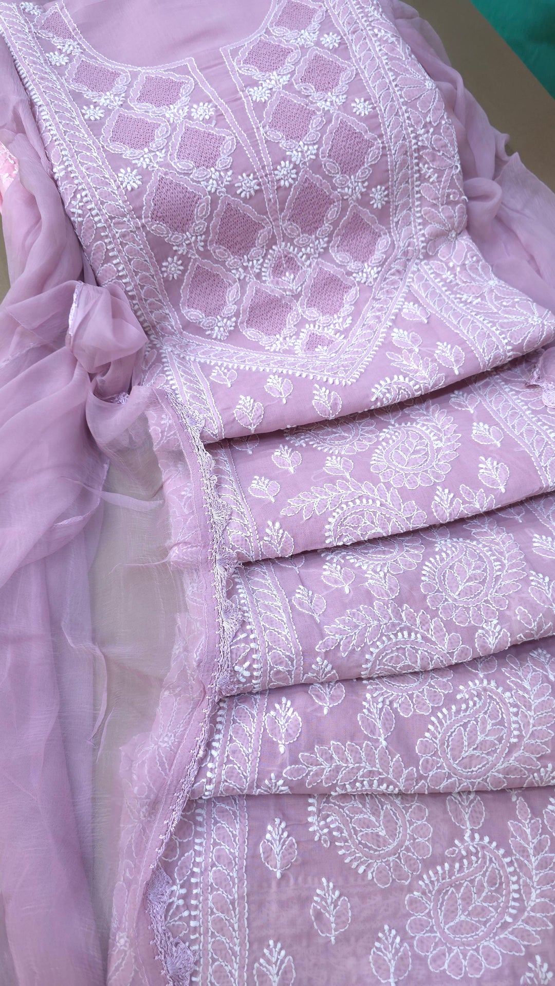 Sarahna Lucknow Hand Jaali Chikankari Cotton Dress Material