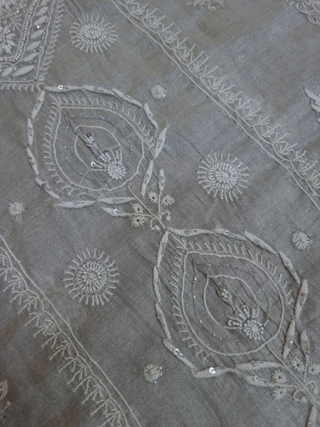 "2-Taar Hand Embroidered Chikankari Tissue Kurta & Dupatta Set – Cutdaana & Kasab Embellished | Paridhan Chikan"