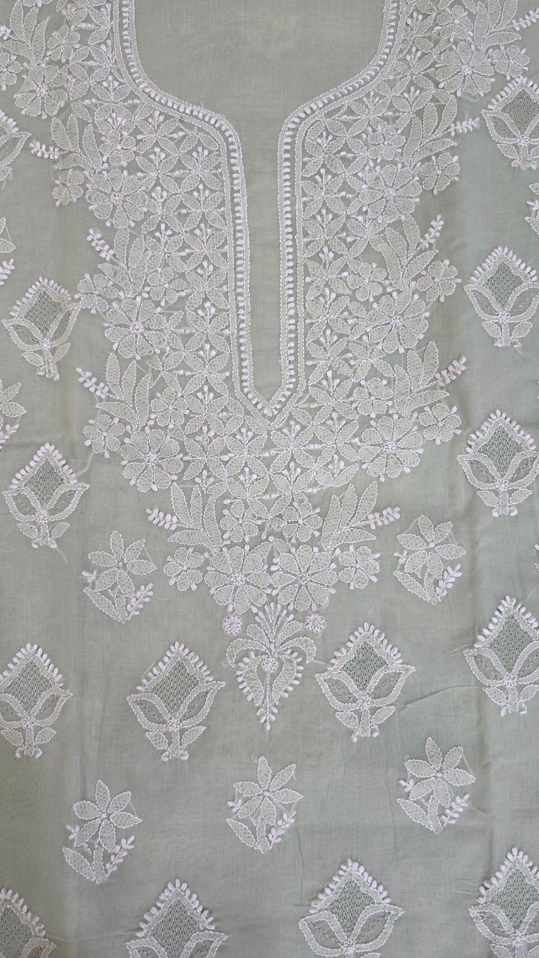 Handmade Jaali Chikankari Cotton Dress Material with Chiffon Dupatta | Authentic Lucknow Hand Embroidery | Unstitched Suit Set
