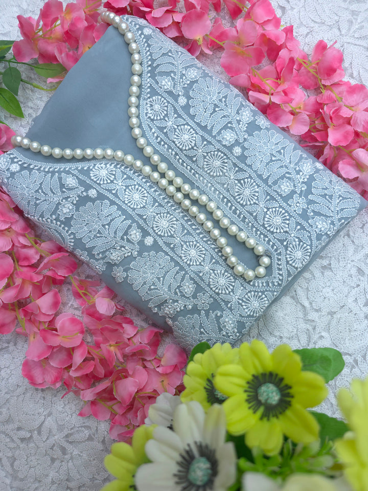 Lucknowi Georgette Chikankari Dress Material – Hand Embroidery Kurta, Bottom & Dupatta | Festive Queen Shades
