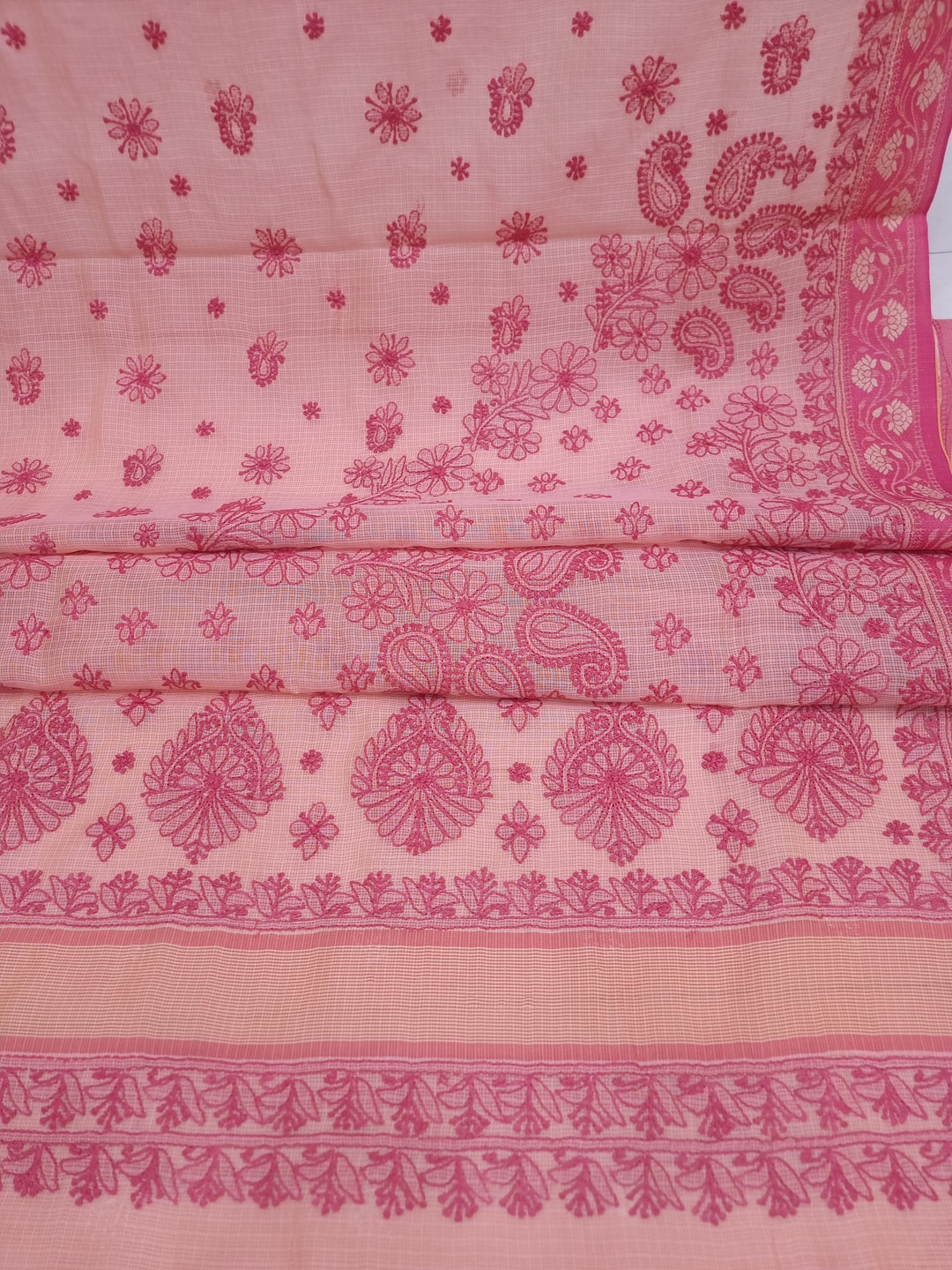 Hand Embroidered Chikankari Banarasi Silk Saree with Intricate Border & Palla Pattern – Includes  Blouse | Paridhan Chikan