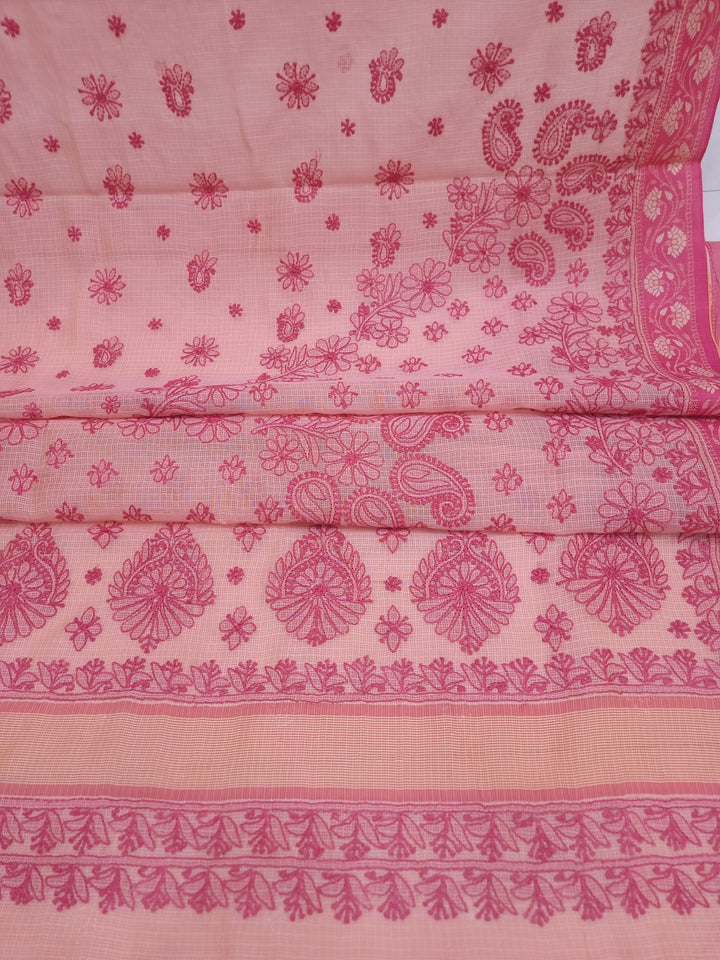 Hand Embroidered Chikankari Banarasi Silk Saree with Intricate Border & Palla Pattern – Includes  Blouse | Paridhan Chikan