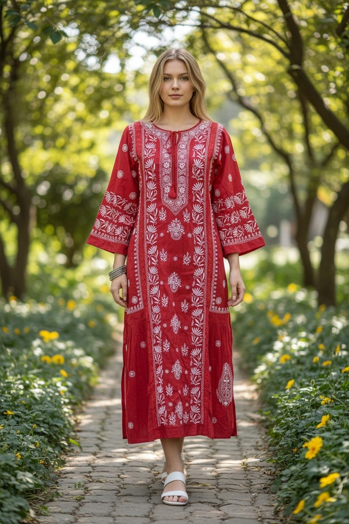 Pure Muslin luxurious long dress with *2 taar chikankari work* Length 50 " approx