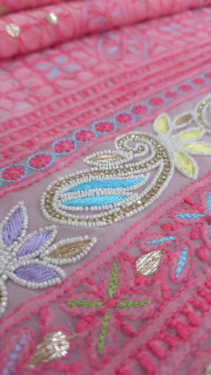 Georgette Chikankari Dress Material Resham Aari pearl Work