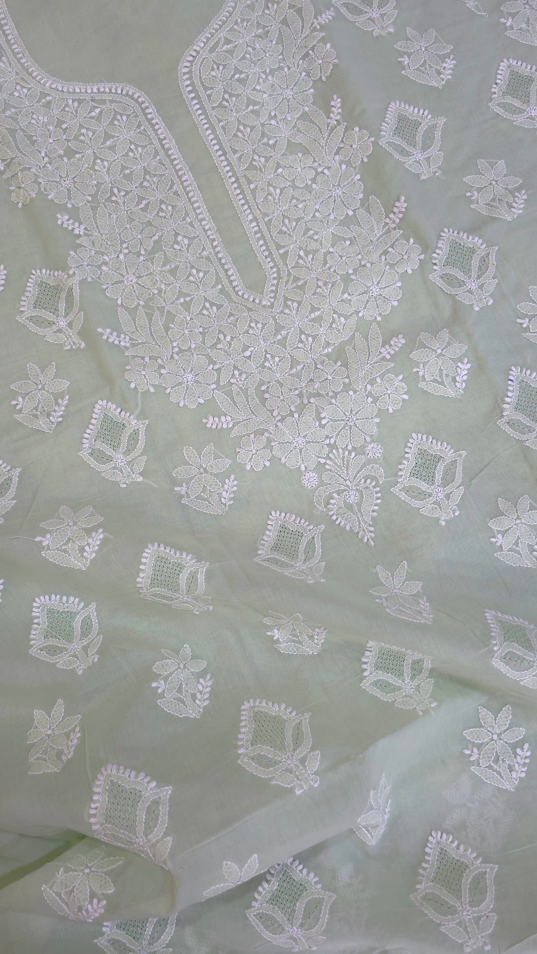Handmade Jaali Chikankari Cotton Dress Material with Chiffon Dupatta | Authentic Lucknow Hand Embroidery | Unstitched Suit Set