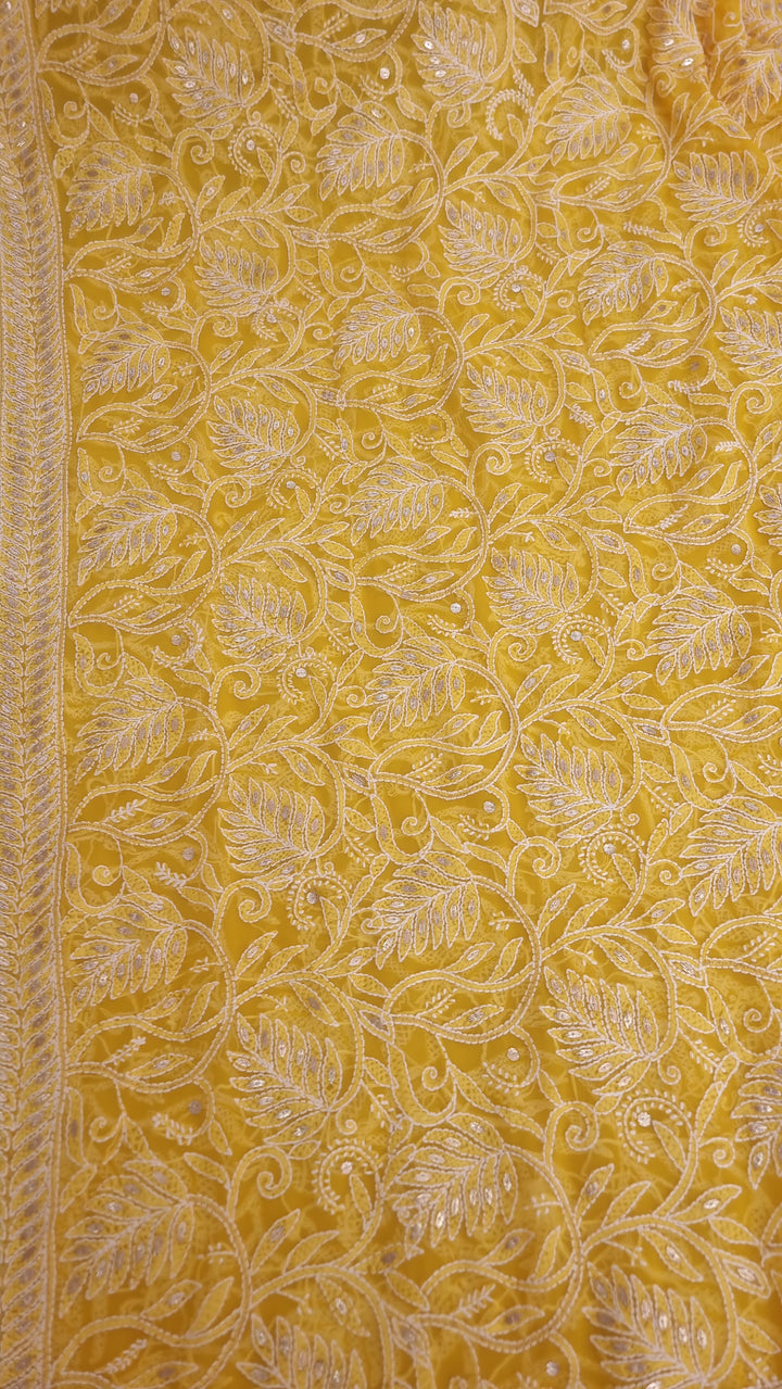 Georgette Chikankari Saree - yellow