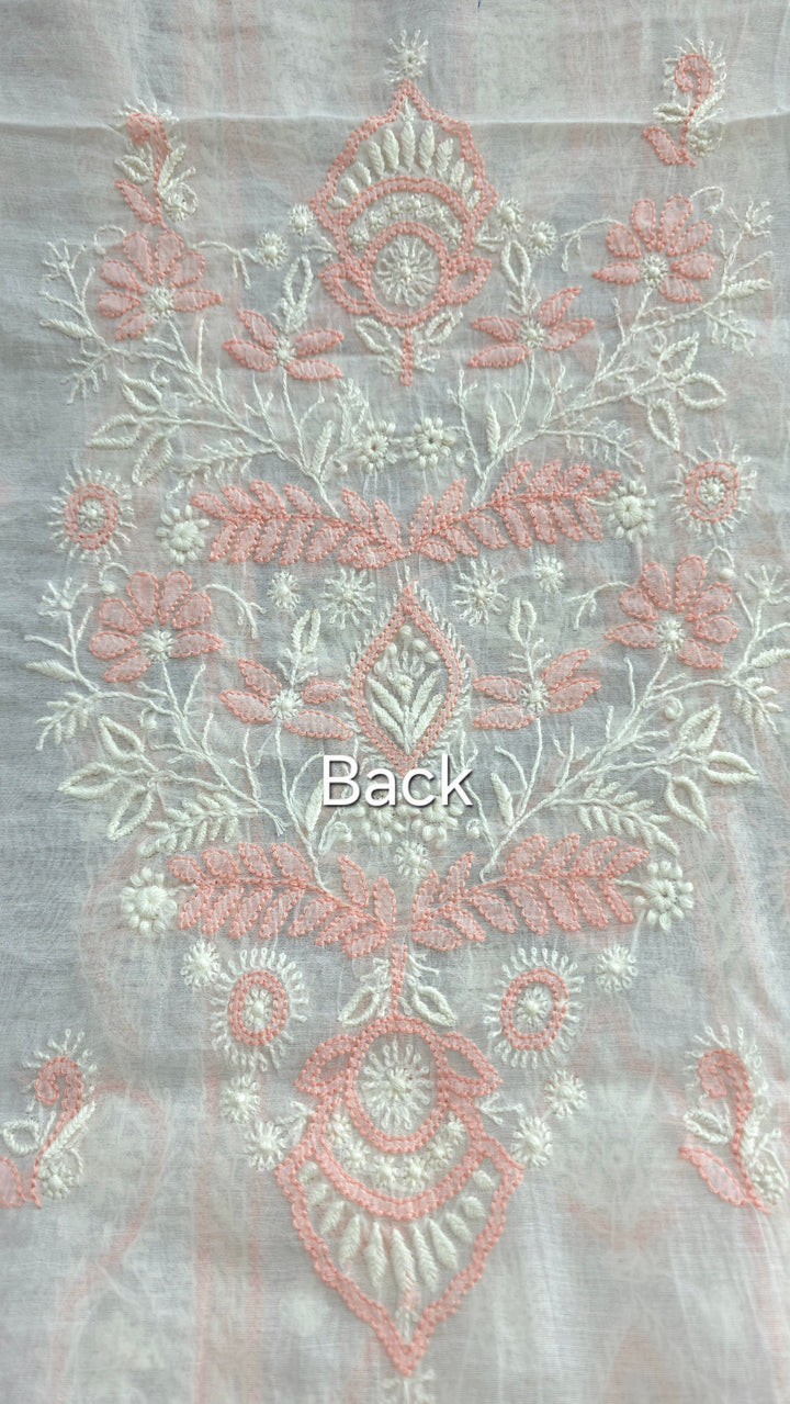 Pure Mul Chanderi 2 Taar Hand Embroidered Chikankari Unstitched Kurta (3 M) with Dupatta (2.5 M) – Lucknowi Festive Collection