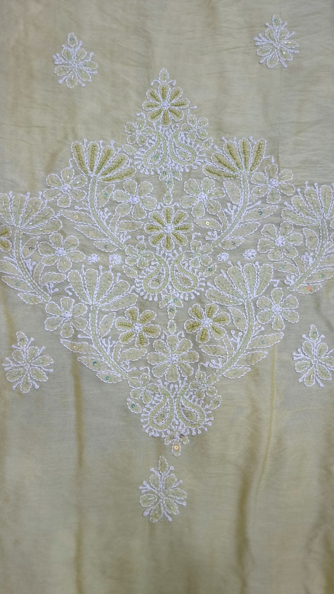 Lucknowi Chikankari Chanderi Fabric – Hand-Embroidered Kurta & Dupatta with Pearl, Resham & Badla Work
