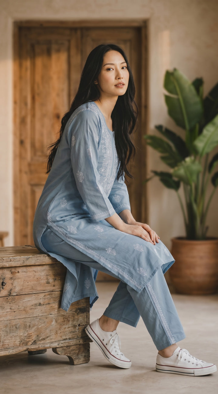 Elegant Cotton Chikankari Kurti for Women | Lightweight Hand Embroidered Office & Daily Wear Kurta