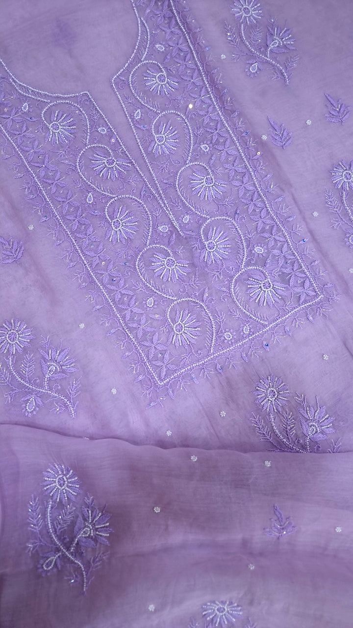 Premium Mul Chanderi Supersoft Dyeable Chikankari Dress Material | Hand Embroidered with Pearls & Cutdaana | Kurta & Dupatta Set