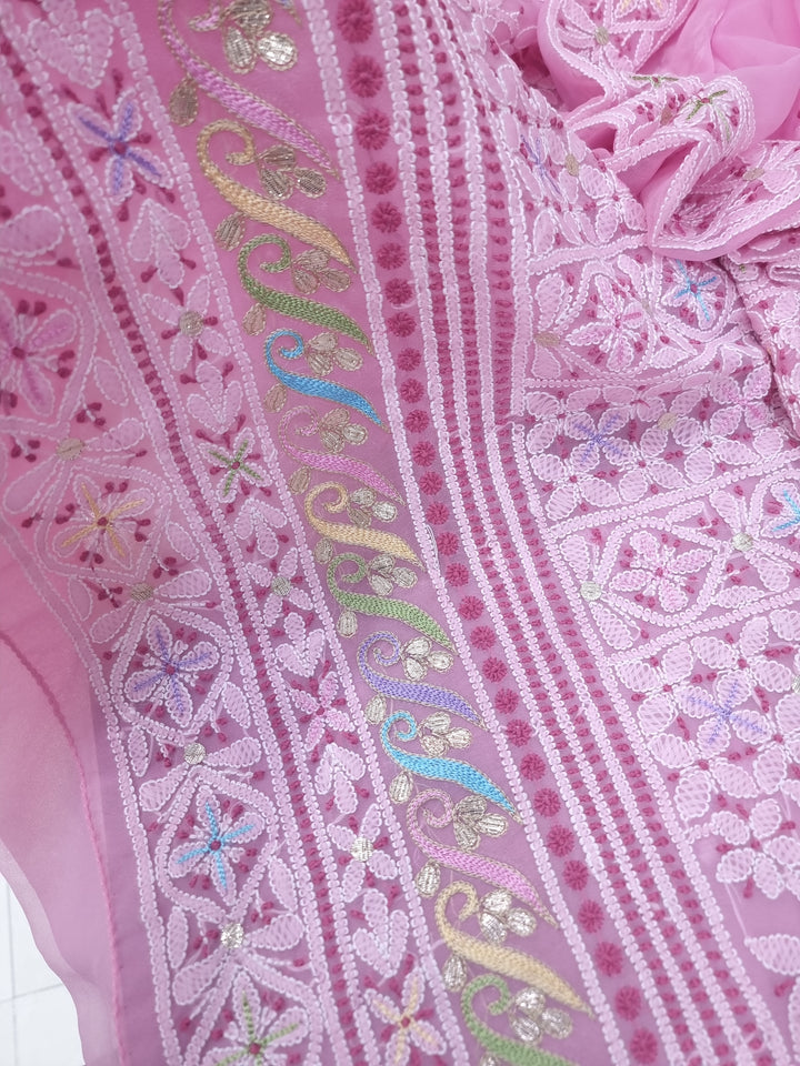 Georgette Chikankari Dress Material Resham Aari Work