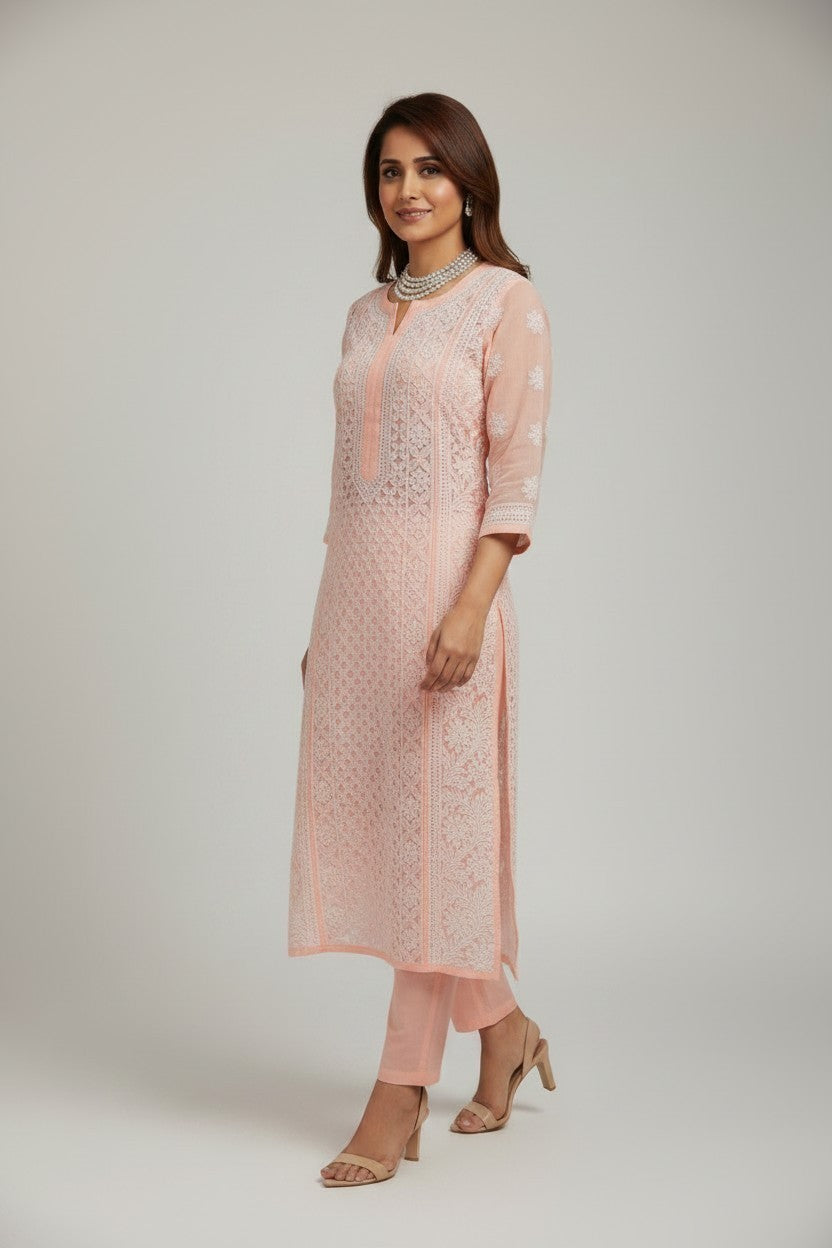 Mahi Women's Chikankari Georgette Full Embroidered Kurta | Hand Embroidered Lucknowi Ethnic Wear
