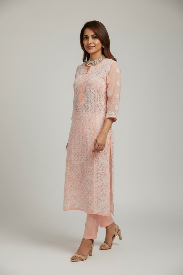 Mahi Women's Chikankari Georgette Full Embroidered Kurta | Hand Embroidered Lucknowi Ethnic Wear